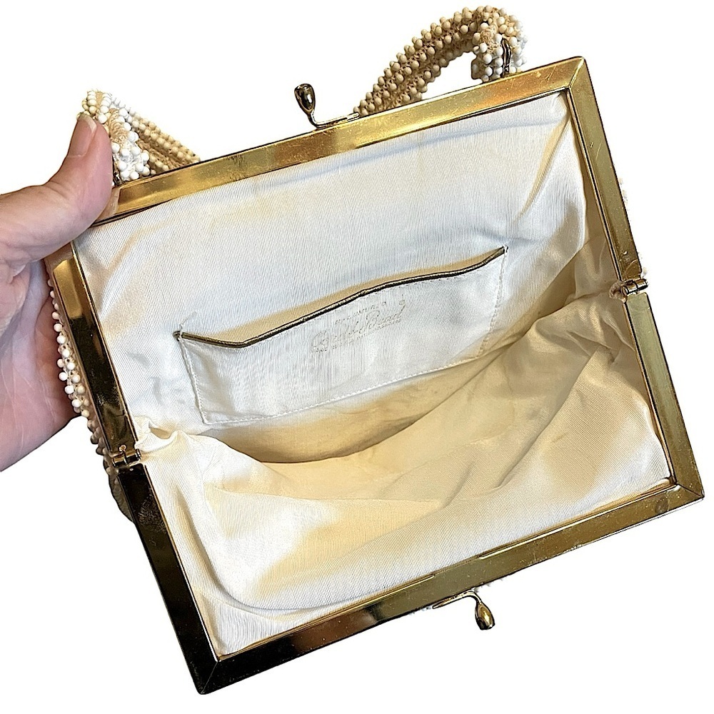 Vintage Off White Beaded Top Handle Bag - Picture 6 of 8